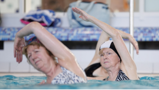 two ladies in pool