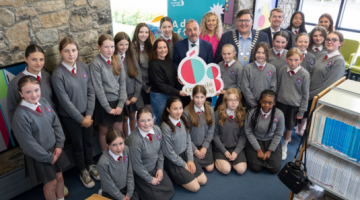 6th class students & teachers of John the Baptist primary school Cashel with Minister of State Jerry Buttimer, Deputy Michael Murphy and Declan Burgess, Cathaoirleach of Tipperary County Council.